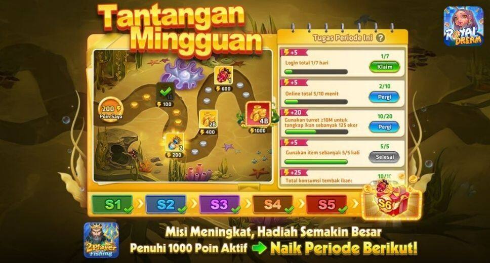 Update Royal Dream 2 Player Fishing – Tantangan Mingguan & Hadiah Baru Update Royal Dream 2 Player Fishing – Tantangan Mingguan & Hadiah Baru